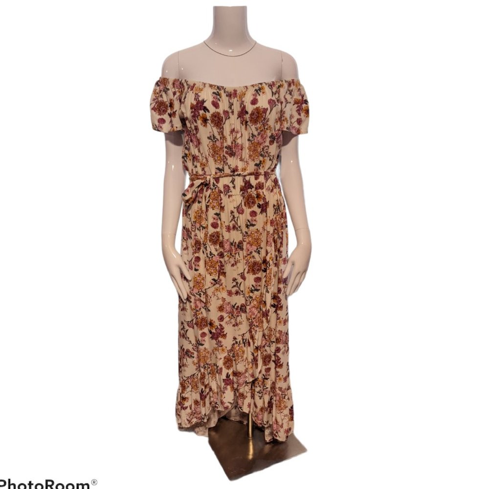 Jolt- Asymmetrical Over the Shoulders Maxi Dress